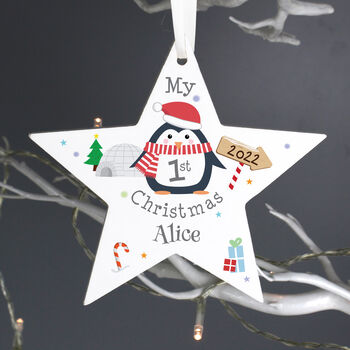 Personalised 1st Christmas Penguin Star Decoration, 2 of 4