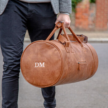 Personalised Faux Leather Barrel Bag With Initials, 3 of 12