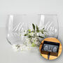 Set Of Two Wedding Love Heart Stemless Wine Glasses, thumbnail 1 of 7