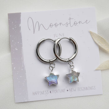 Moonstone Star Hoop Earrings, 3 of 10