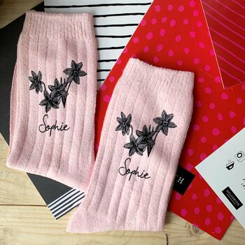 Personalised Hand Drawn Birth Flower Socks, 4 of 4