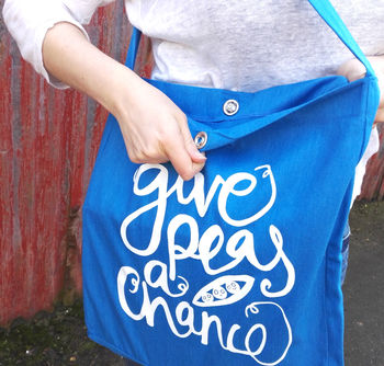 'Give Peas A Chance' Tote Bag 100% Recycled, 3 of 3