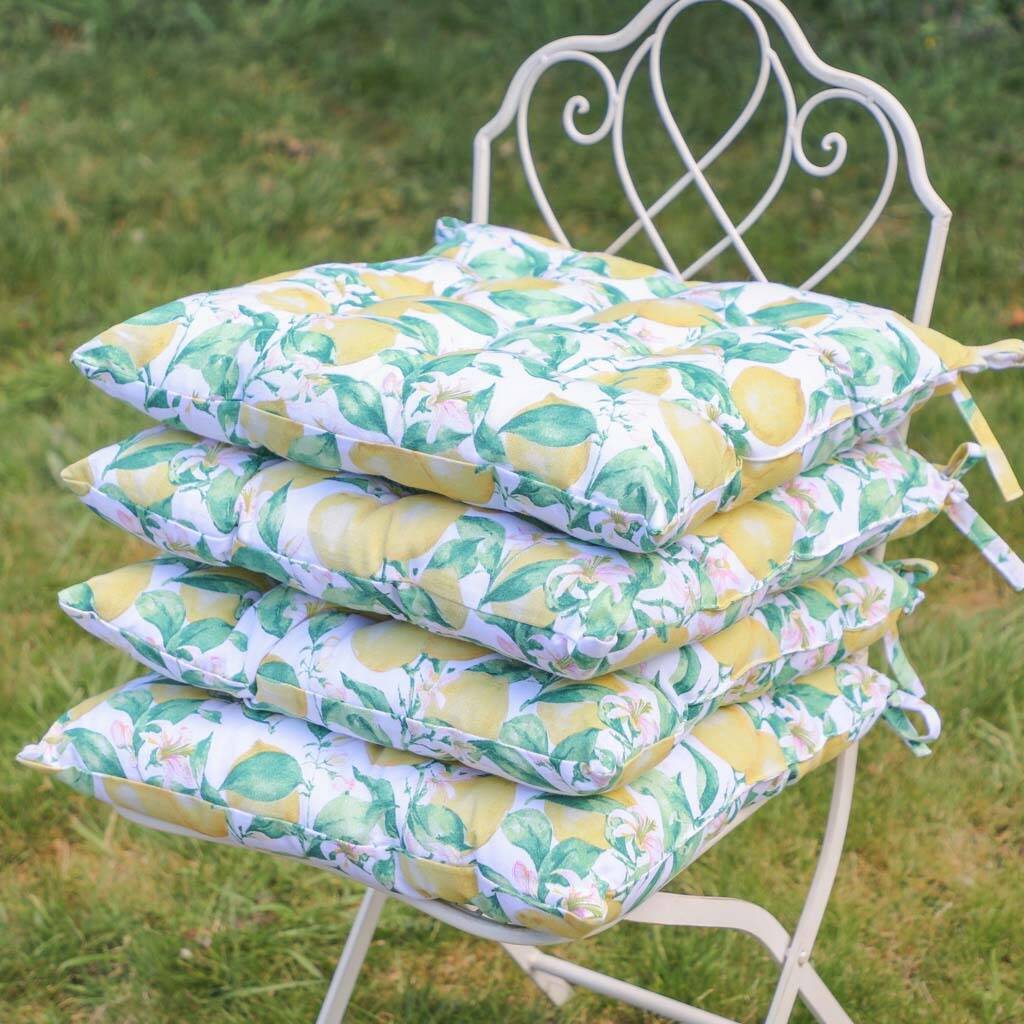 Set Of Four Botanical Lemon Garden Seat Pads By Dibor