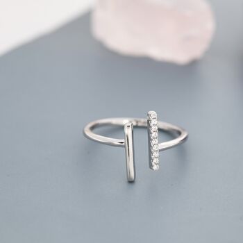 Asymmetric Bar Cz Open Ring In Sterling Silver, 3 of 11