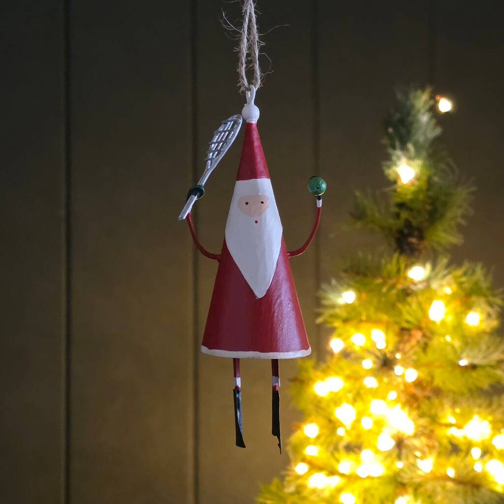Tennis Playing Santa Hanging Christmas Decoration, 1 of 2