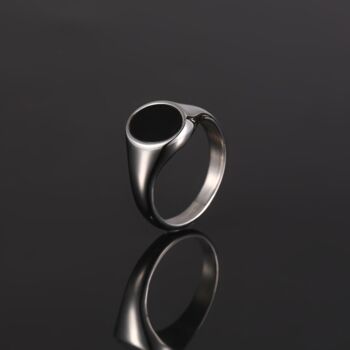 Black Onyx Oval Steel Silver Signet Ring For Men, 3 of 12
