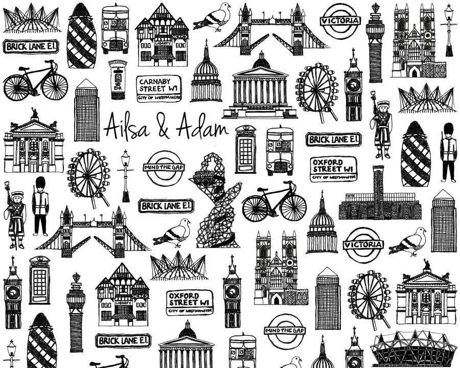 Personalised Illustrated London Wedding Print By Martha Mitchell Design