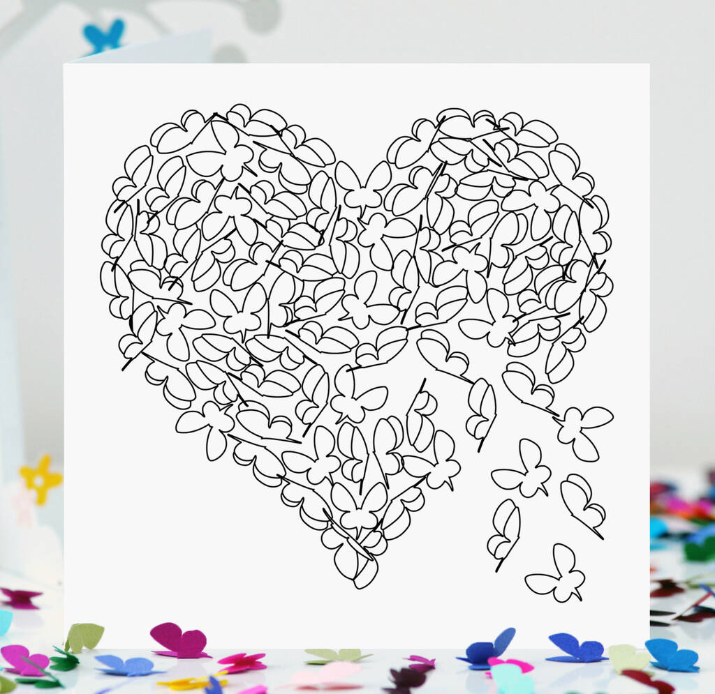 Colouring In Butterfly Card, Love Card By Inkywool Butterfly Art