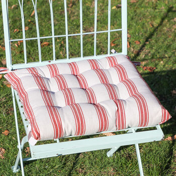 Cranberry Red Stripe Tie On Garden Seat Pads, 2 of 8