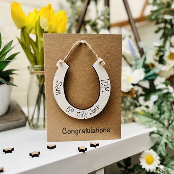 Personalised Wedding Card Wooden Horseshoe Keepsake, 4 of 5
