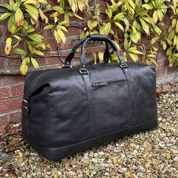 Large Black Genuine Leather Holdall, Travel Bag, 3 of 7