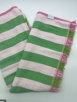 Dolce 100% Cotton Modern Striped Beach Towel Pink / Yellow And Green, 4 of 11