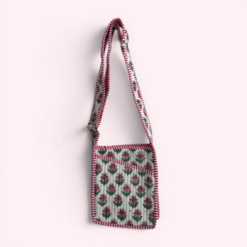 Mini Cross Body Bag | White, Pink And Green Mini Flower, 4 of 5