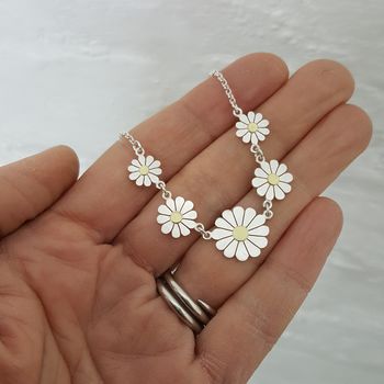 Five Daisies Necklace In Solid Silver And 18ct Gold, 4 of 7