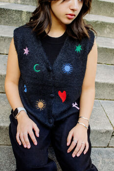 Astrology Embroidered Knit Sleeveless Vest, 3 of 6