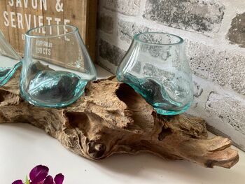 Triple Molten Glass Bowl On Teak Root, 3 of 10