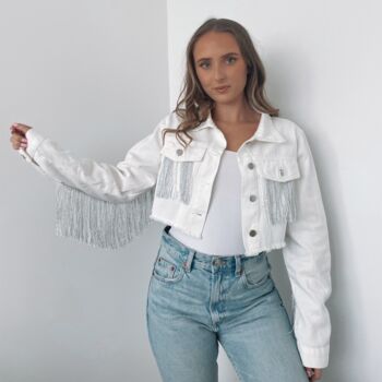 Cropped Denim Bride Jacket With Tassels White, 4 of 4