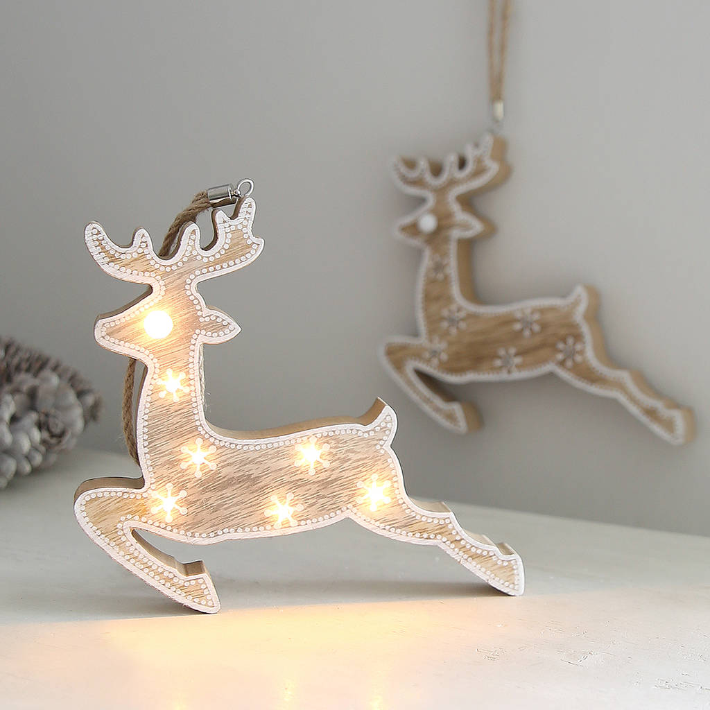 wooden reindeer light hanging decoration by red lilly ...