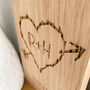 Carved Heart And Initials Engraved Oak Wood Block, thumbnail 3 of 4