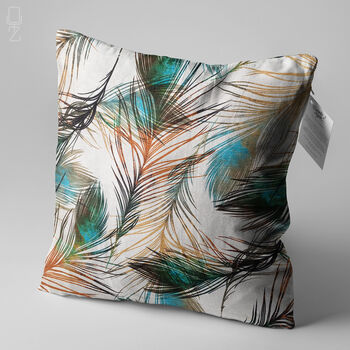 Cushion Cover With Green And Orange Peacock Feathers, 3 of 7