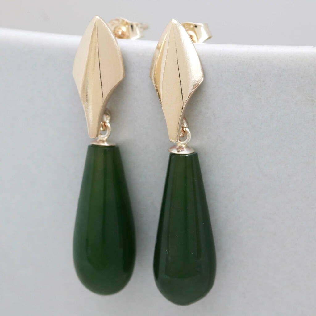 9ct Gold Deco Dropper Earrings With Nephrite, 1 of 12