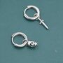 Mismatched Skull And Sword Huggie Hoop Earrings In Sterling Silver, thumbnail 3 of 11