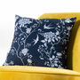 Luxury Soft Velvet Cushion Swallow Birds Flowers Blue, thumbnail 1 of 6