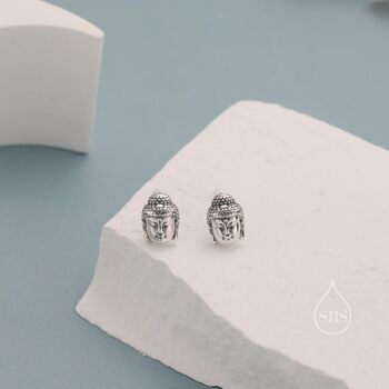 Small Buddha Head Stud Earrings In Sterling Silver, 3 of 10