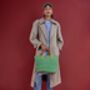 Mint Green And Tan Leather Sisal Shopper, thumbnail 2 of 4