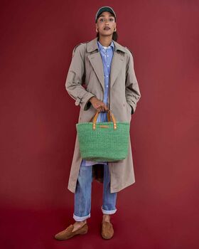 Mint Green And Tan Leather Sisal Shopper, 2 of 4