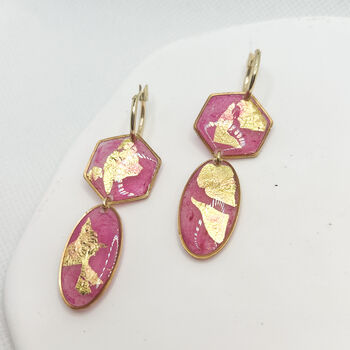 Pink And Gold Foil Geometric Statement Earrings, 5 of 9