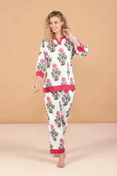 Indian Cotton Rosette Bloom Print Pyjama Set, 3 of 3