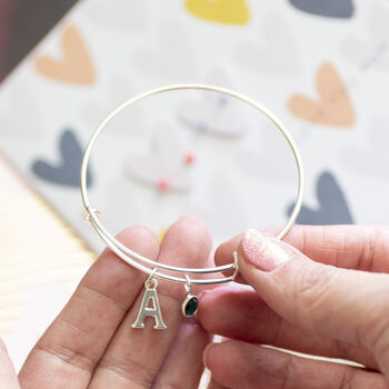 Personalised Initial Birthstone Bangle, 3 of 10