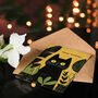 Cute Black Cat Pet And Plants Botanical Yellow Birthday Art Card, thumbnail 4 of 5