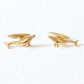 Blue Whale Cufflinks Silver/Gold Vermeil Plated, 3 of 7