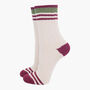 Glitter Mid Calf Ribbed Cotton Socks Varsity Striped Cuff Cream Khaki, thumbnail 5 of 5