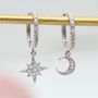 Sterling Silver And Crystal Celestial Huggie Earrings, thumbnail 1 of 7