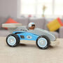 Quality Wooden Retro Silver Racing Car With Driver, thumbnail 1 of 5