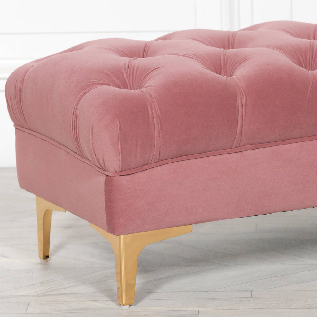 Ottoman Stool In Pink Buttoned Design