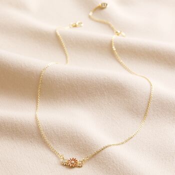 Triple Enamel Flower Pendant Necklace In Gold Plating, 4 of 6