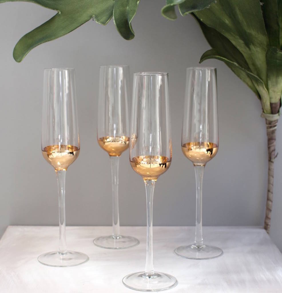 Set Of Four Copper Bottomed Champagne Flutes, 1 of 3