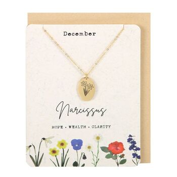 December Birthday Narcissus Birth Flower Necklace Card, 2 of 4
