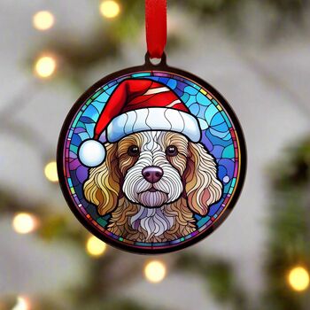 Working Cocker Spaniel Black In Santa Hat Suncatcher Decoration, 3 of 8