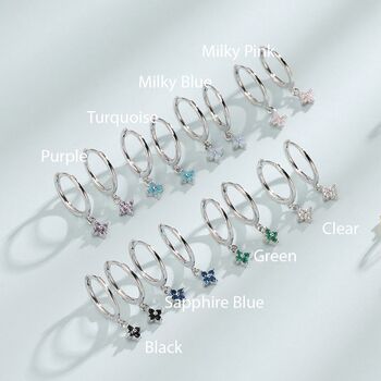 Extra Tiny Hydrangea Flower Cz Huggie Hoop Earrings In Sterling Silver, 3 of 10