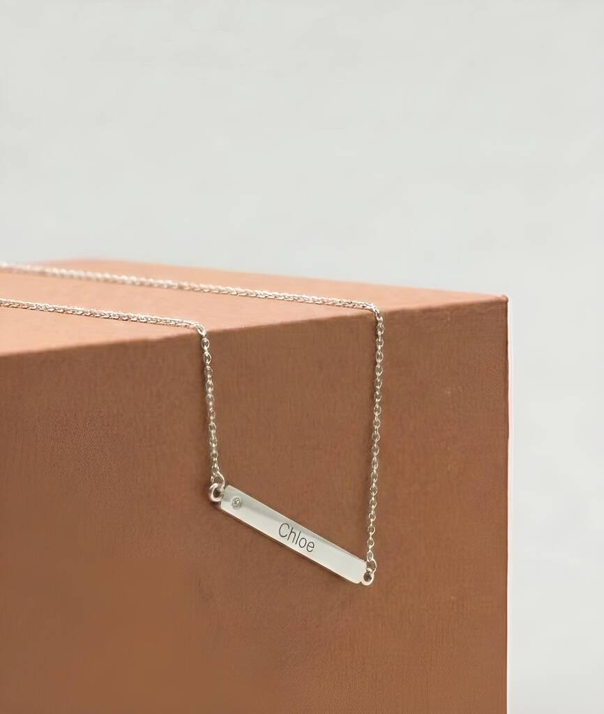 Personalised Silver Bar Initial Name Necklace Crystal, 1 of 9