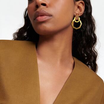 24k Gold Drop Hoop Earrings, 2 of 3