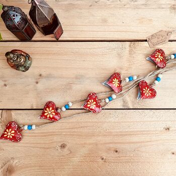 Hand Painted Red Yellow Hanging Heart Bells Wind Chime, 10 of 12