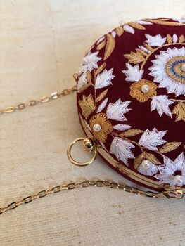 Maroon Floral Velvet Round Clutch, 6 of 6