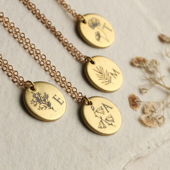 Wildflower Charm Engraved Initial Necklaces, 3 of 10