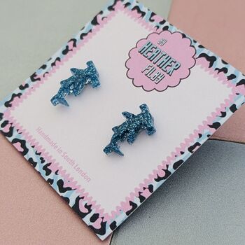 Hammerhead Shark Glitter Resin Studs, 4 of 4